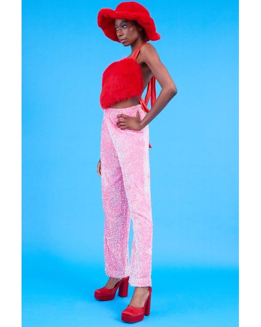 Jayley Blue Sequin Trousers With Elasticated Waste