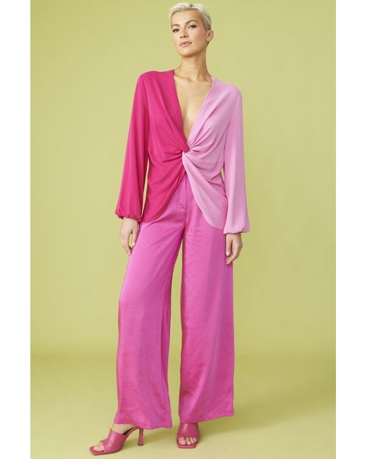 Jayley Pink Silk Blend Two Tone Blouse