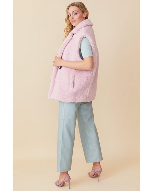 Jayley Pink Faux Shearling Midi Vest