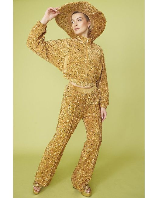 Jayley Yellow Sequin Cropped Biker Jacket