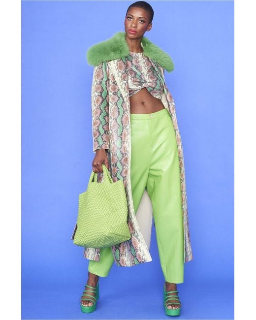 Jayley Blue Snake Print Beltedtrent Coat