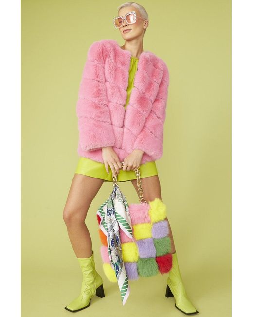 Jayley Pink Faux Fur Striped Gaga Coat