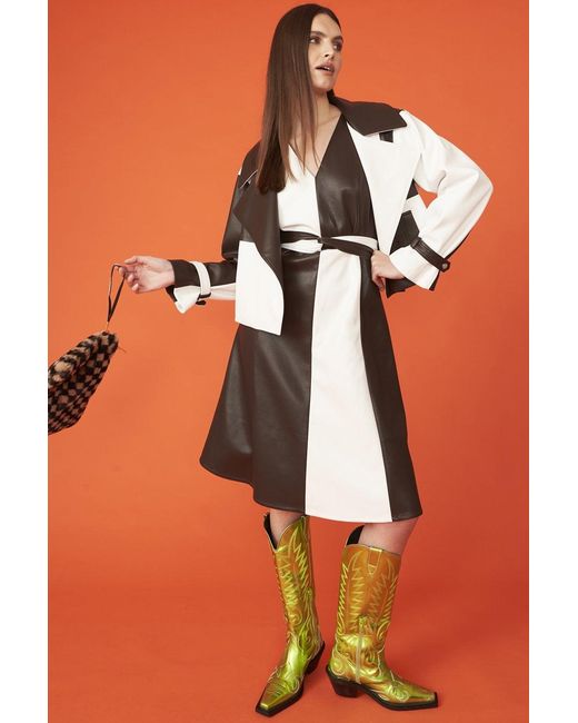 Jayley Orange Faux Leather Patchwork Check Jacket