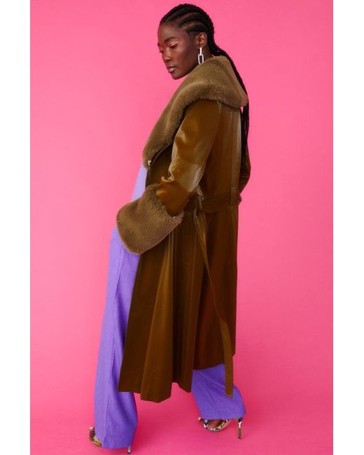 Jayley Pink Faux Suede Trench Coat With Detachable Faux Fur Collar &A