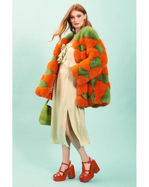 Jayley Green Delilah Diamond Faux Fur Coat