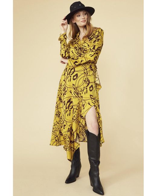 Jayley Yellow Tencel Blend Lucky Chain Wrap Dress