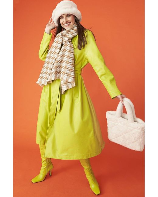 Jayley Yellow Eco Leather Trench Coat