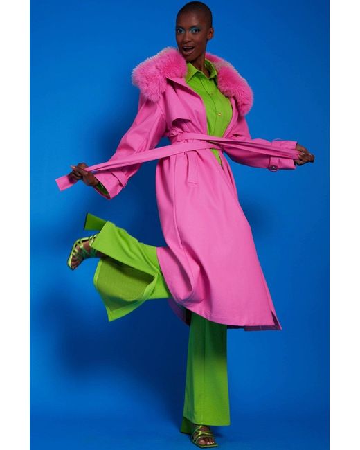 Jayley Blue Hot Eco Leather Trench Coat