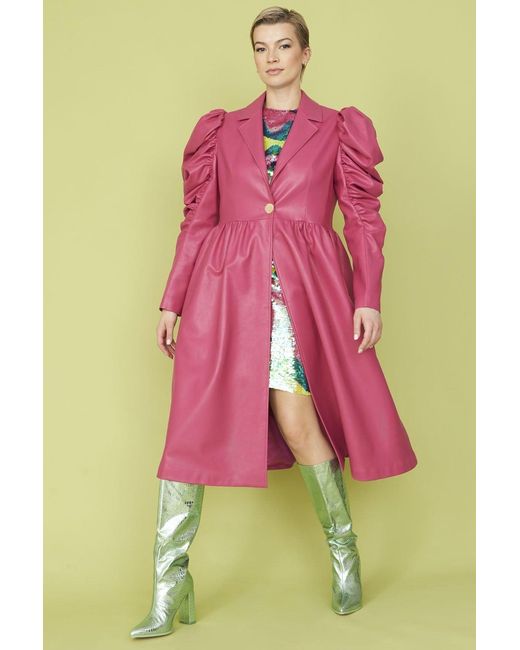 Jayley Pink Eco Leather Grande Trench Coat