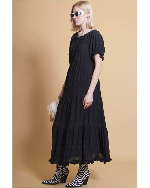 Jayley Blue Silk Blend Maxi Ruffle Dress