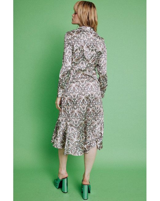 Jayley Green Silk Blend Paisley Print Shirt Dress