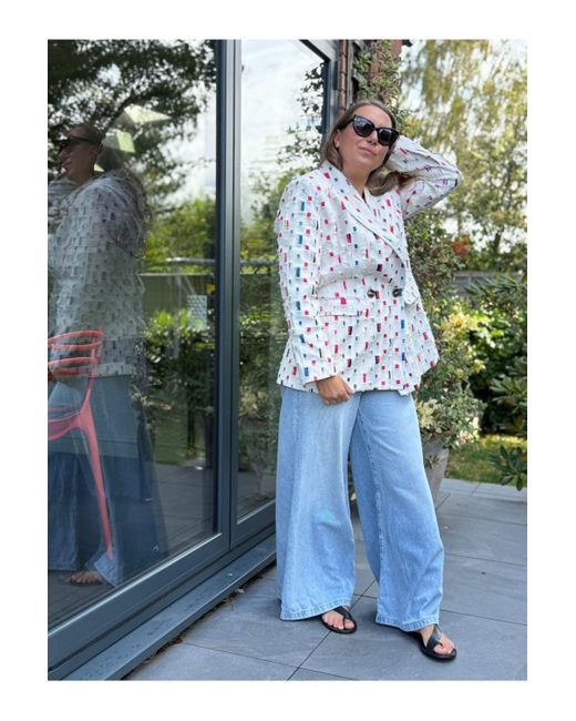 Jayley Natural Eco Cotton Denim Geometric Trench Blazer