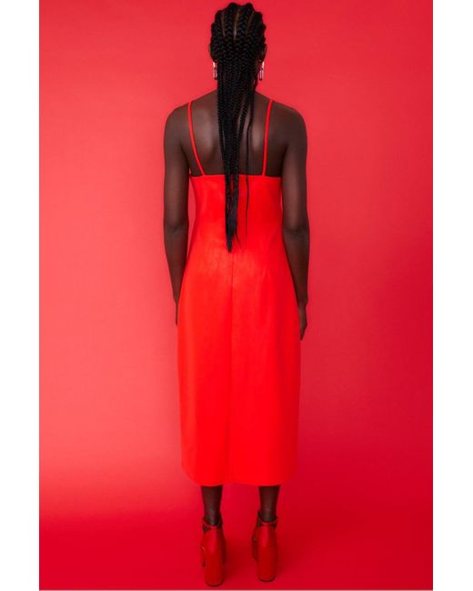 Jayley Red Midi Cami Style Pencil Dress With Split