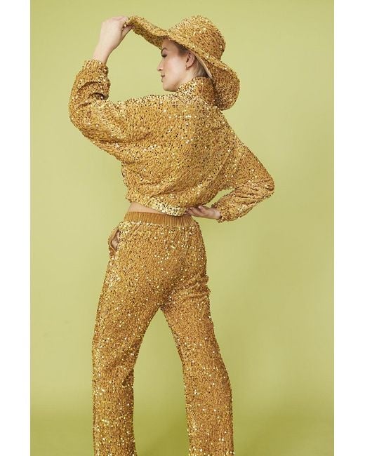 Jayley Yellow Sequin Cropped Biker Jacket