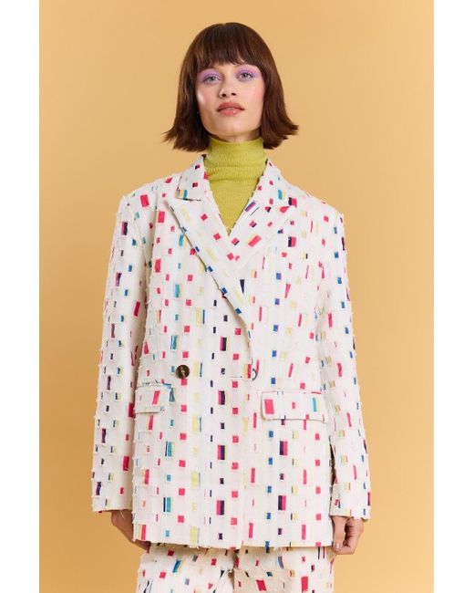 Jayley Natural Eco Cotton Denim Geometric Trench Blazer