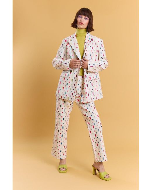 Jayley Natural Eco Cotton Denim Geometric Trench Blazer