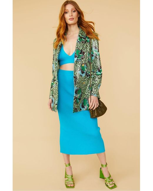 Jayley Blue Silk Blend Animal Print Floral Blazer