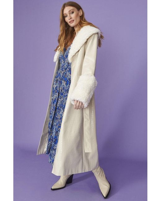 Jayley Purple Faux Suede Coat With Detachable Faux Shearling Cuffs &Amp