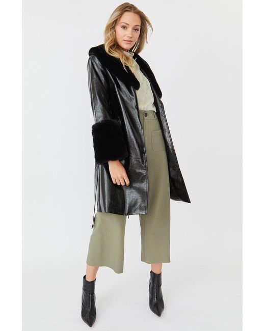 Jayley Green Luxury Faux Leather Aubrey Coat With Detachable Faux Fur