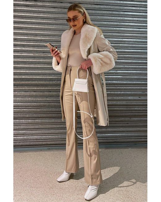 Jayley Gray Luxury Faux Leather Aubrey Coat With Detachable Faux Fur