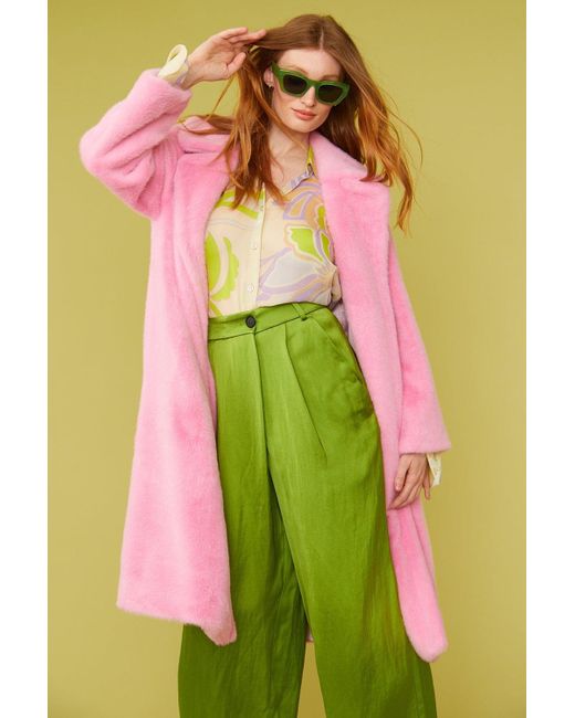 Jayley Green Faux Fur Midi Coat