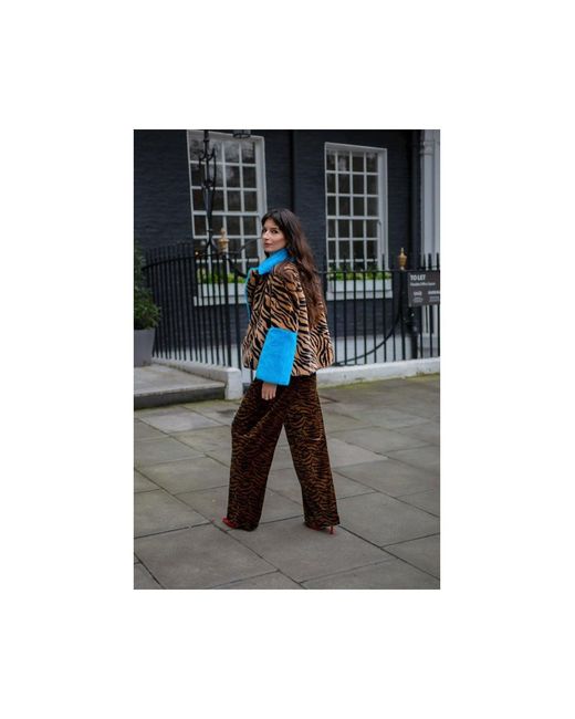 Jayley Blue And Leopard Print Faux Fur Coat