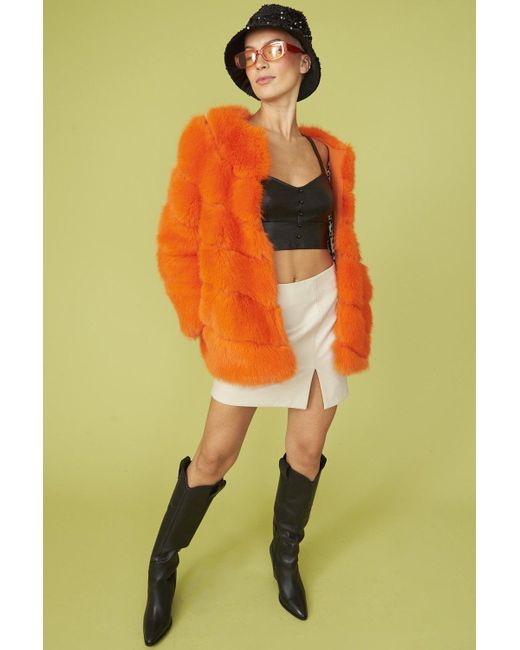 Jayley Green Faux Fur Striped Gaga Coat