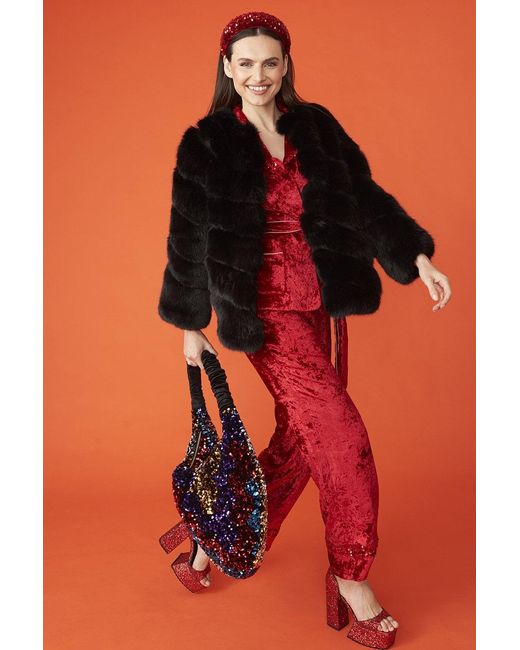 Jayley Red Faux Fur Striped Gaga Coat