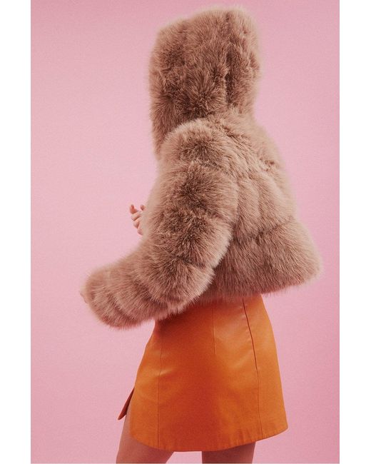 Jayley Pink Hooded Bamboo Faux Fur Puffer Coat