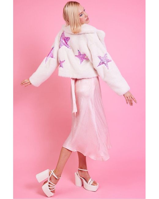 Jayley Pink Bamboo Faux Fur Sequins Star Jacket