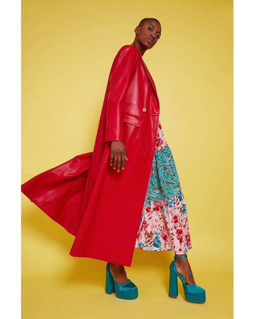 Jayley Orange Eco Leather Maxi Trench Coat