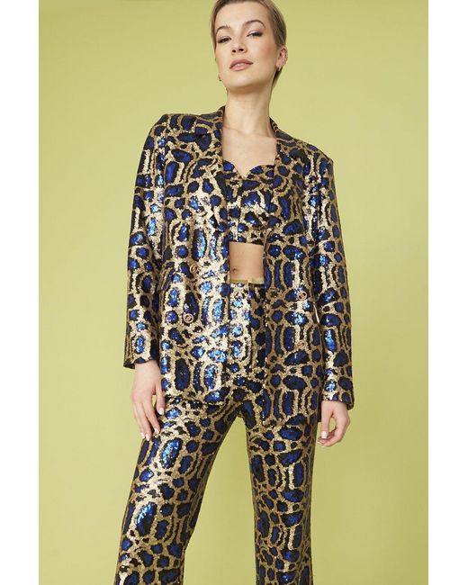 Jayley Blue Animal Print Sequin Blazer