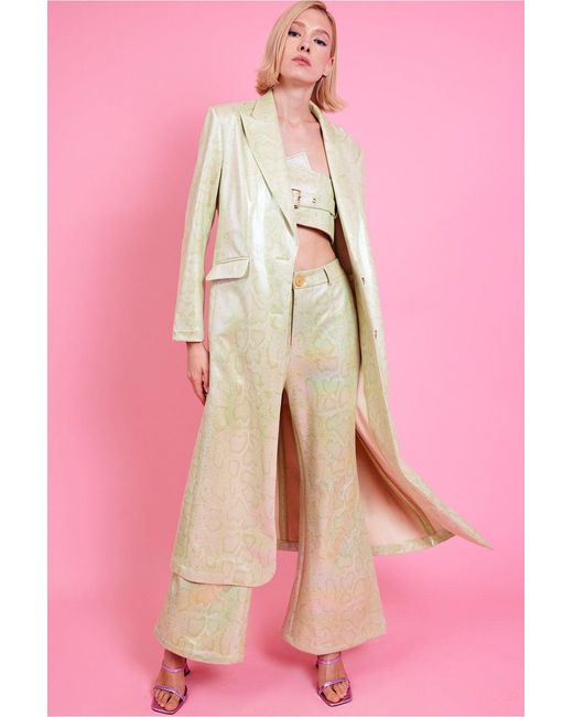 Jayley Pink Minte Metallic Hi-Shine Trench Coat