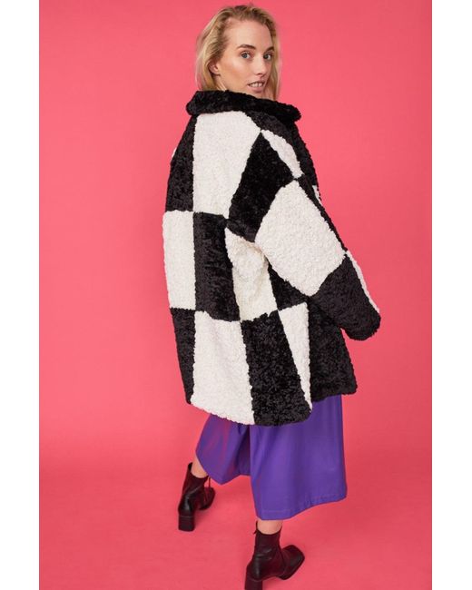 Jayley Pink Oversized Mocha And Cream Checkered Coat