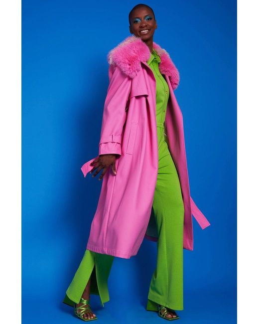 Jayley Blue Hot Eco Leather Trench Coat