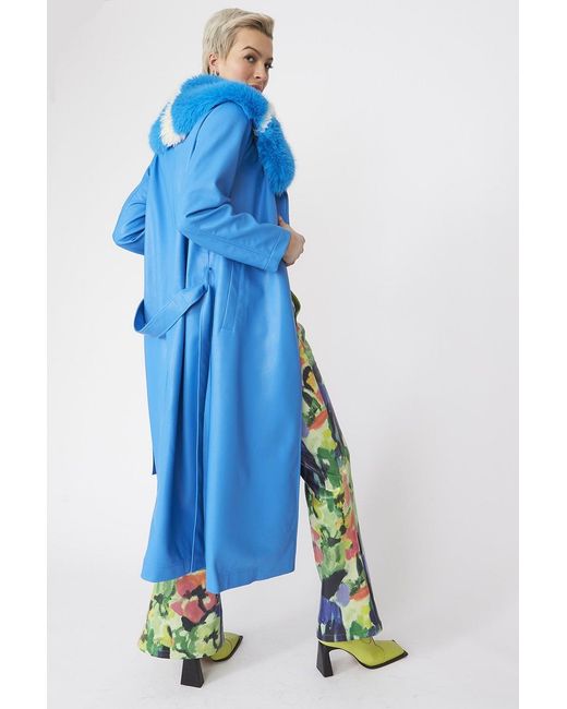 Jayley Blue Tencel Blend Eco Leather Trench Coat