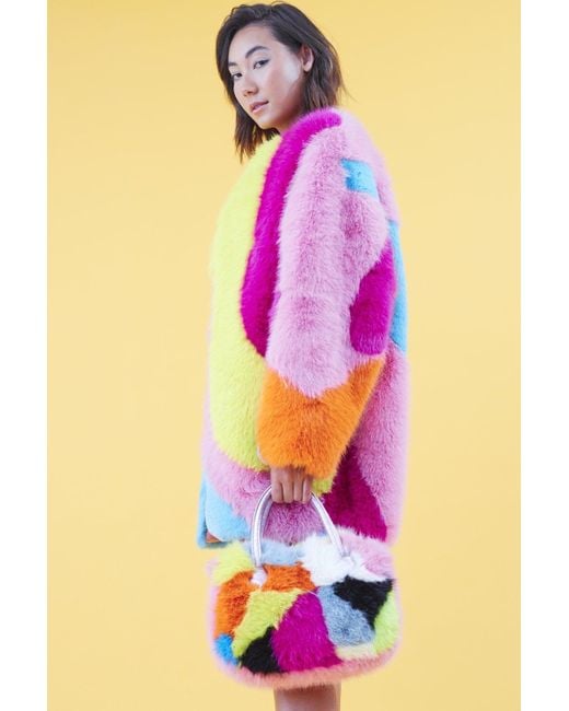 Jayley Orange Faux Fur Multi-Coloured Coat