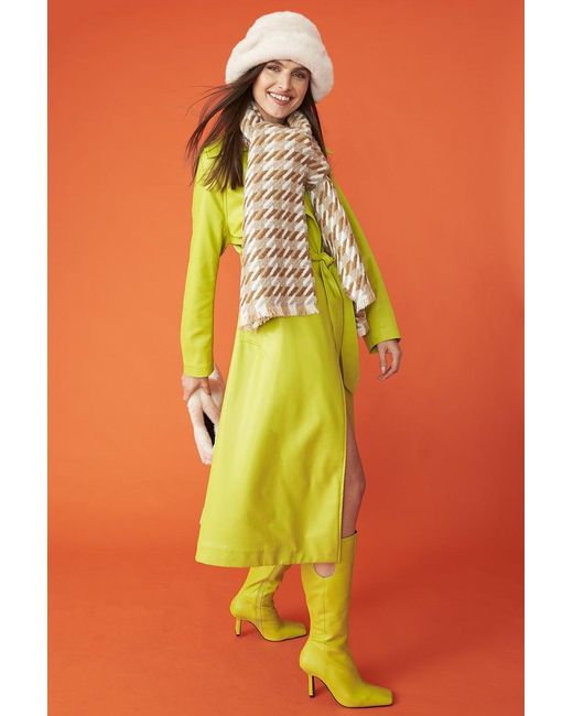 Jayley Yellow Eco Leather Trench Coat