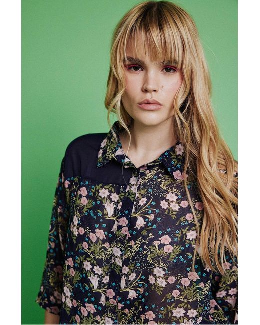 Jayley Green Silk Blend Floral Shirt Size: L (Uk 14)