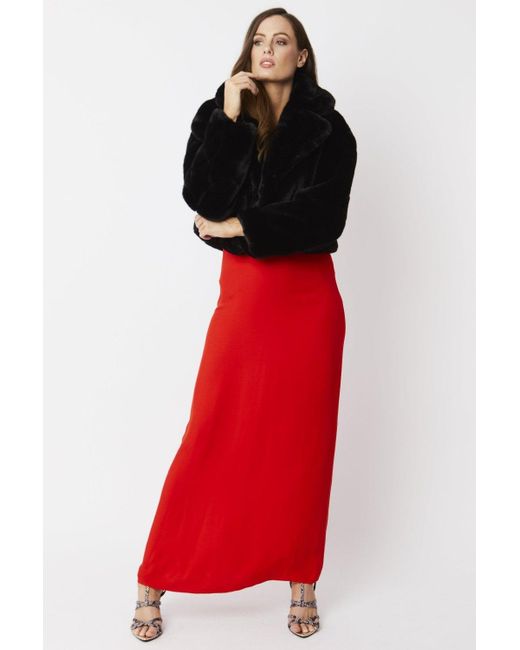 Jayley Red Faux Fur Cropped Coat