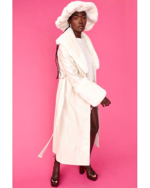 Jayley Pink Faux Leather Jacket With Detachable Faux Fur Cuffs &Amp