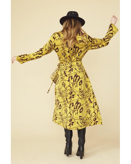 Jayley Yellow Tencel Blend Lucky Chain Wrap Dress