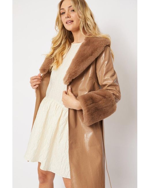 Jayley Natural Luxury Faux Leather Aubrey Coat With Detachable Faux Fur