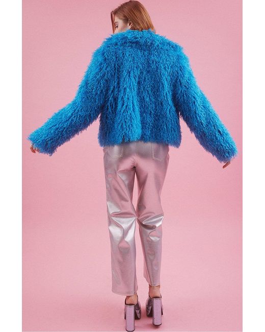Jayley Blue Bamboo Lyocell Knitted Vegan Faux Shearling Jacket