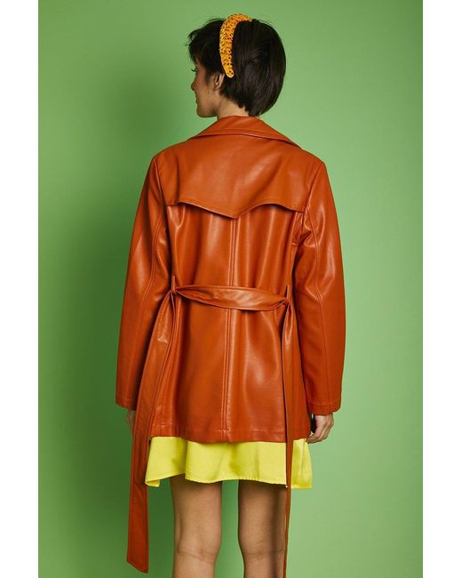 Jayley Green Eco Leather Midi Trench Coat