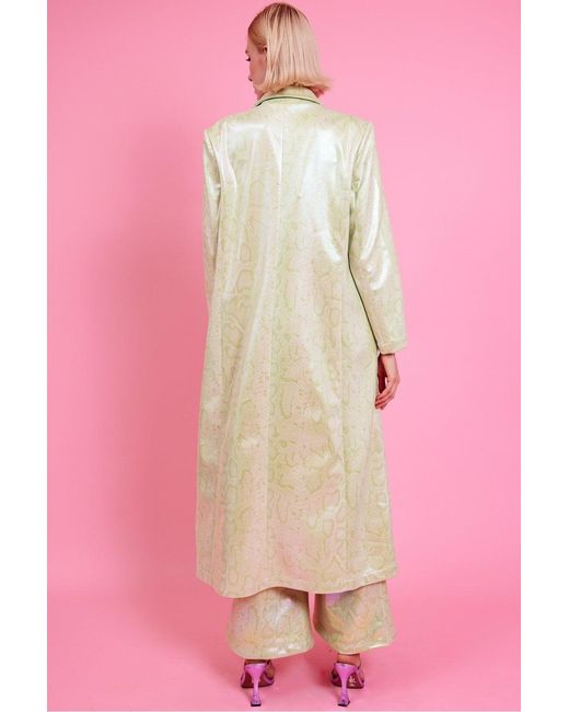 Jayley Pink Minte Metallic Hi-Shine Trench Coat