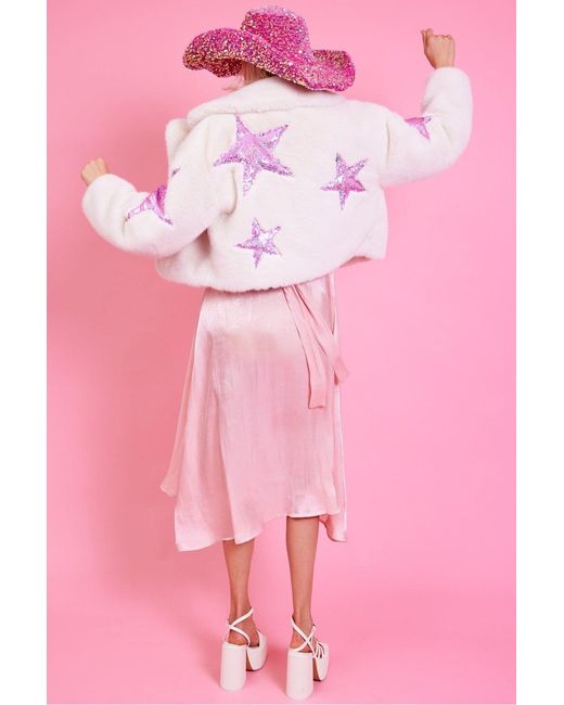Jayley Pink Bamboo Faux Fur Sequins Star Jacket