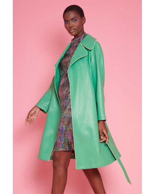 Jayley Green Eco Leather Trench Coat
