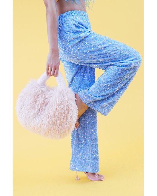 Jayley Blue Mint Sequin Trousers With Elasticated Waste