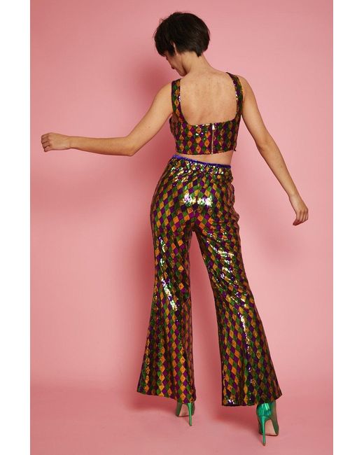 Jayley Pink Multi-Coloured Geometric Sequin Flares